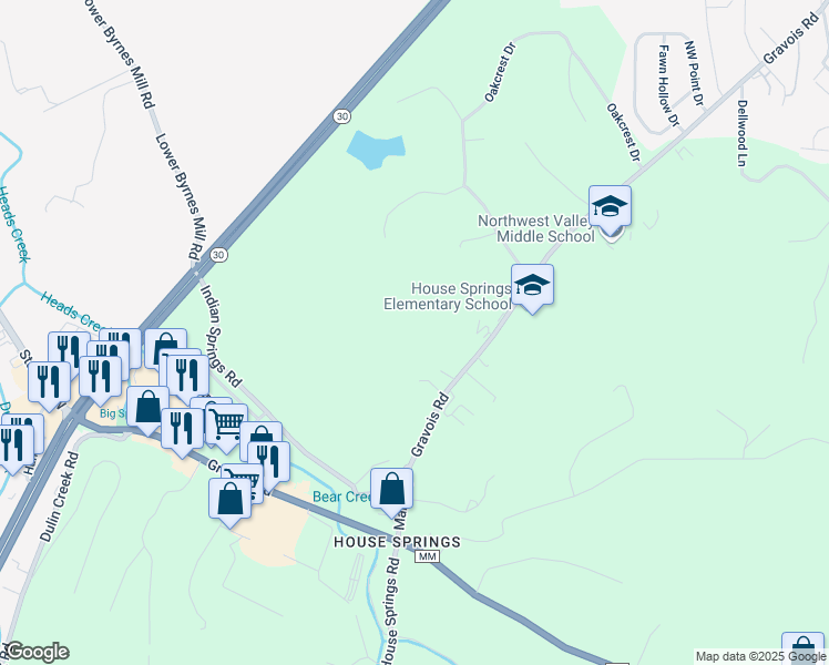 map of restaurants, bars, coffee shops, grocery stores, and more near 4461 Gravois Road in House Springs