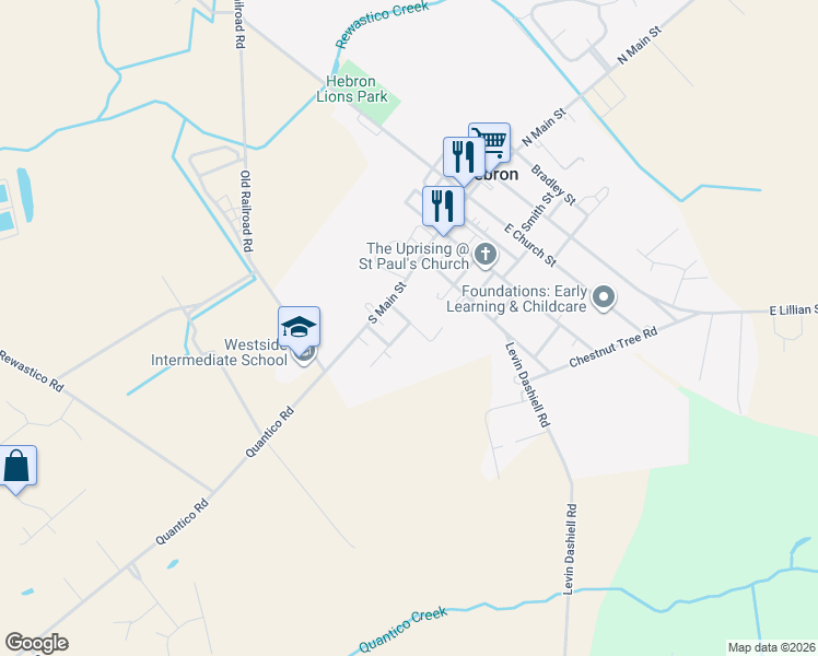 map of restaurants, bars, coffee shops, grocery stores, and more near 101 Connaway Street in Hebron