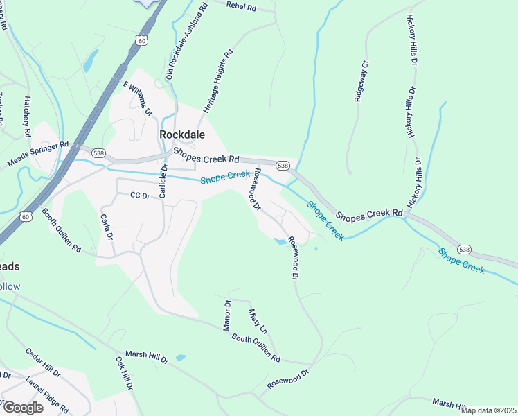 map of restaurants, bars, coffee shops, grocery stores, and more near 7904 Rosewood Drive in Ashland