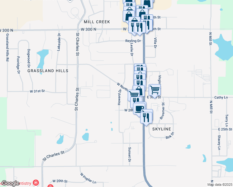 map of restaurants, bars, coffee shops, grocery stores, and more near 2825 Howard Drive in Jasper