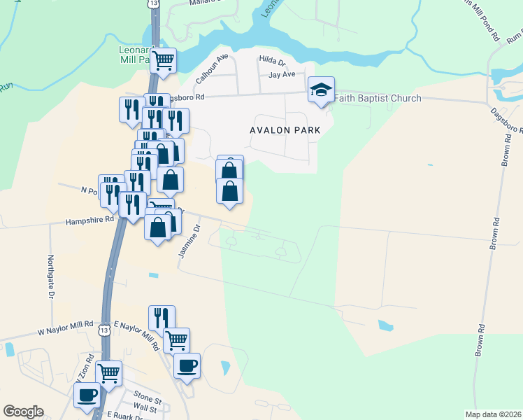 map of restaurants, bars, coffee shops, grocery stores, and more near 416 Addison Court in Salisbury