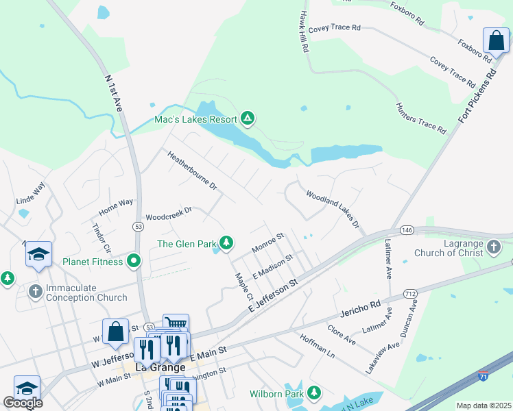 map of restaurants, bars, coffee shops, grocery stores, and more near 409 Chestnut Avenue in La Grange