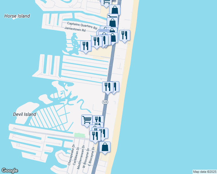 map of restaurants, bars, coffee shops, grocery stores, and more near 10925 Coastal Highway in Ocean City