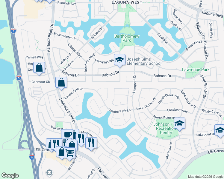 map of restaurants, bars, coffee shops, grocery stores, and more near 9465 Triathlon Lane in Elk Grove
