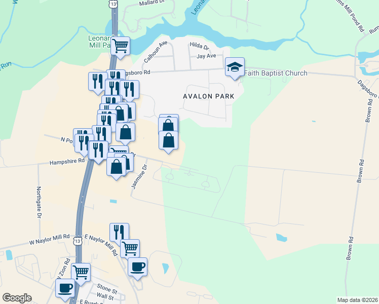 map of restaurants, bars, coffee shops, grocery stores, and more near 416 Addison Court in Salisbury