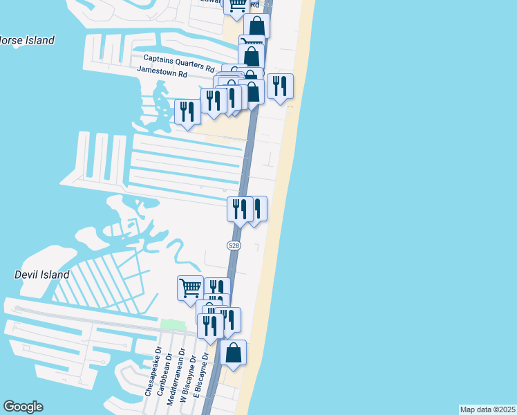 map of restaurants, bars, coffee shops, grocery stores, and more near 10700 Coastal Highway in Ocean City