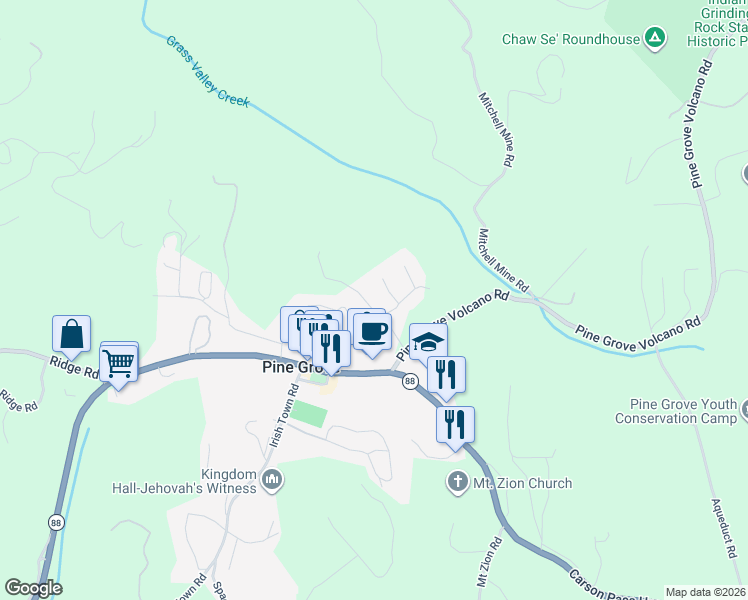 map of restaurants, bars, coffee shops, grocery stores, and more near 14316 Crestview Drive in Pine Grove