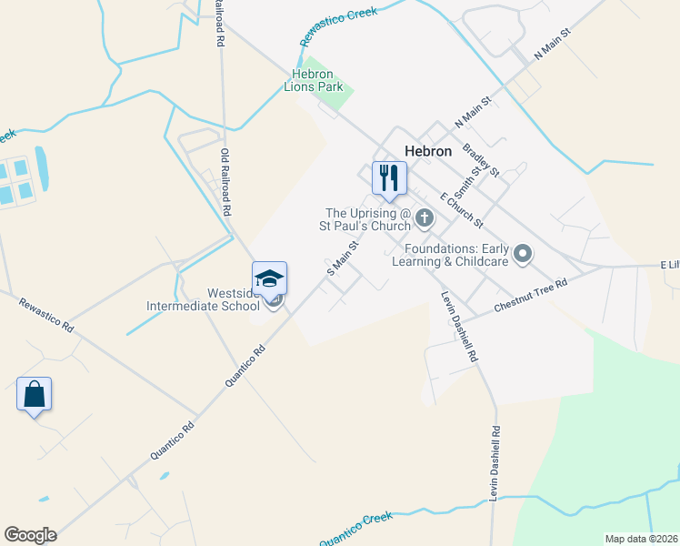 map of restaurants, bars, coffee shops, grocery stores, and more near 104 Connaway Street in Hebron