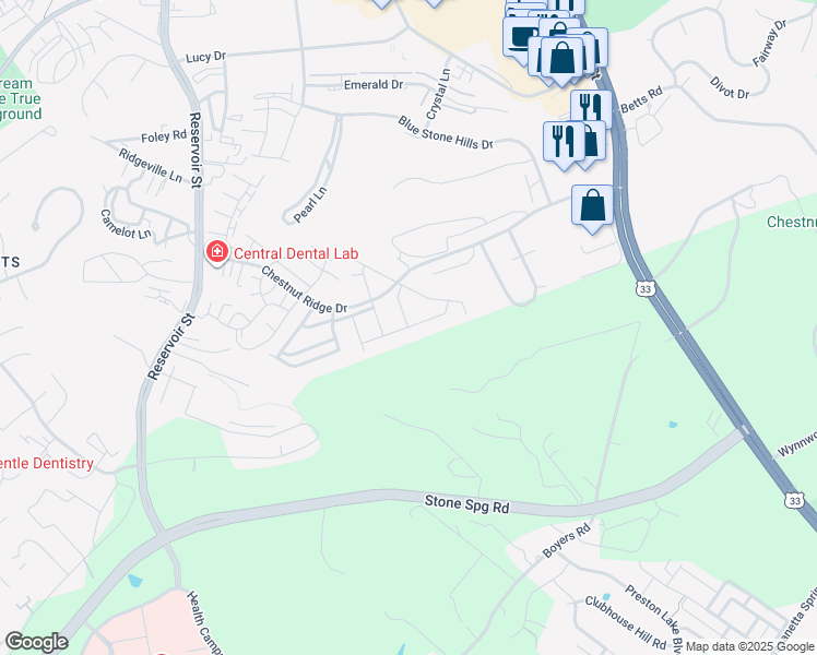 map of restaurants, bars, coffee shops, grocery stores, and more near Arrowwood Drive in Harrisonburg