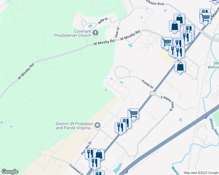 map of restaurants, bars, coffee shops, grocery stores, and more near 503 Hickory Grove Circle in Harrisonburg