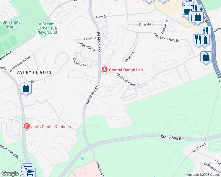 map of restaurants, bars, coffee shops, grocery stores, and more near 2445 Campus View Circle in Harrisonburg