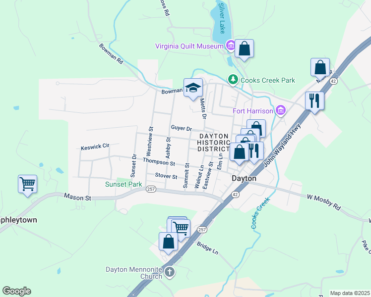 map of restaurants, bars, coffee shops, grocery stores, and more near 265 Summit Street in Dayton