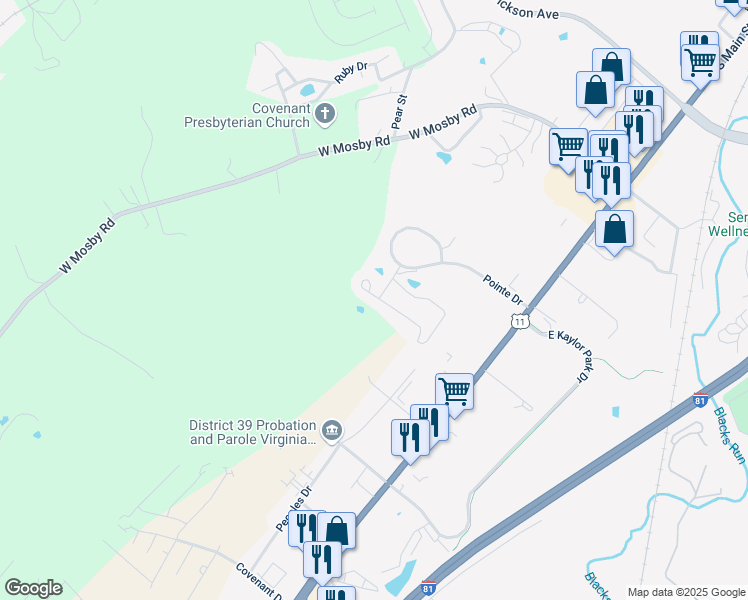 map of restaurants, bars, coffee shops, grocery stores, and more near 503 Hickory Grove Circle in Harrisonburg