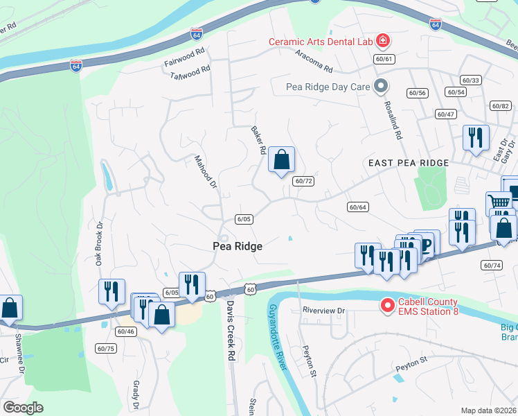 map of restaurants, bars, coffee shops, grocery stores, and more near 5946-5972 Baker Rd in Huntington