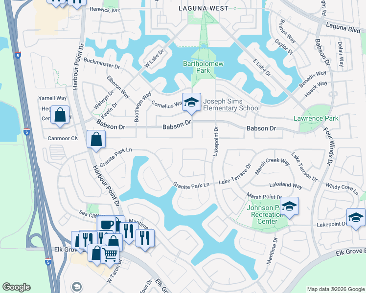 map of restaurants, bars, coffee shops, grocery stores, and more near 9457 Triathlon Lane in Elk Grove