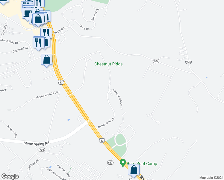 map of restaurants, bars, coffee shops, grocery stores, and more near 235 Wynnwood Lane in Harrisonburg