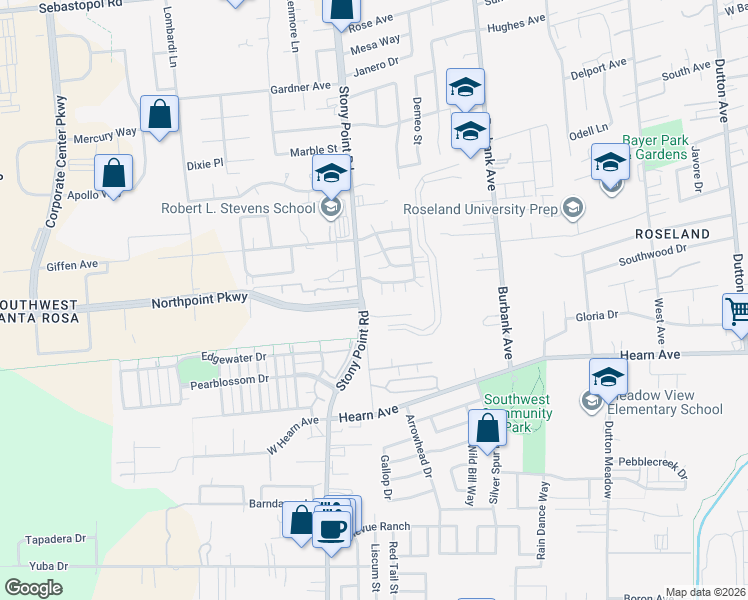 map of restaurants, bars, coffee shops, grocery stores, and more near 1470 Trombetta Street in Santa Rosa