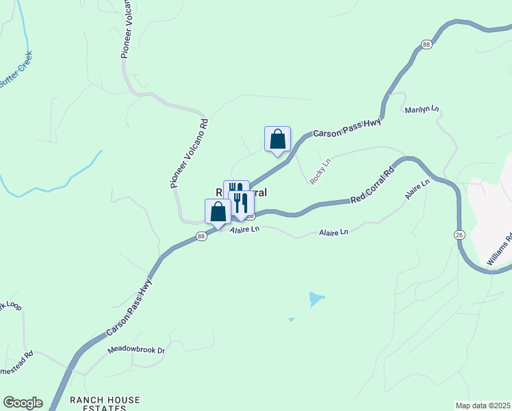 map of restaurants, bars, coffee shops, grocery stores, and more near in Red Corral