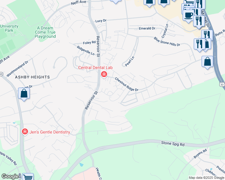 map of restaurants, bars, coffee shops, grocery stores, and more near 2455 Campus View Circle in Harrisonburg
