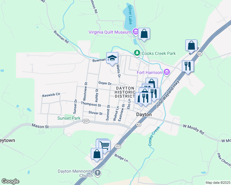 map of restaurants, bars, coffee shops, grocery stores, and more near 375 Mill Street in Dayton