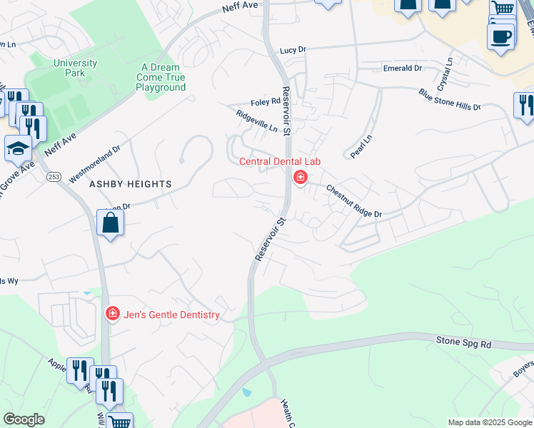map of restaurants, bars, coffee shops, grocery stores, and more near 2470 Reservoir Street in Harrisonburg