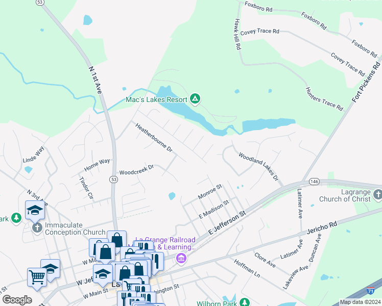 map of restaurants, bars, coffee shops, grocery stores, and more near 1228 Keane Avenue in La Grange