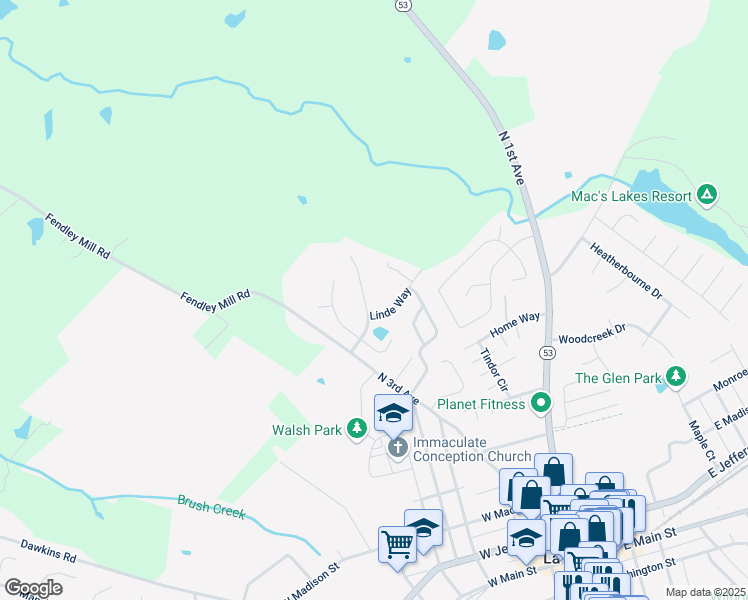 map of restaurants, bars, coffee shops, grocery stores, and more near 509 Talbott Boulevard in La Grange