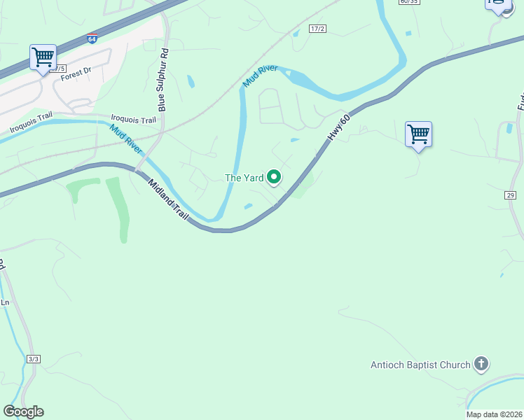 map of restaurants, bars, coffee shops, grocery stores, and more near 3263 U.S. 60 in Ona