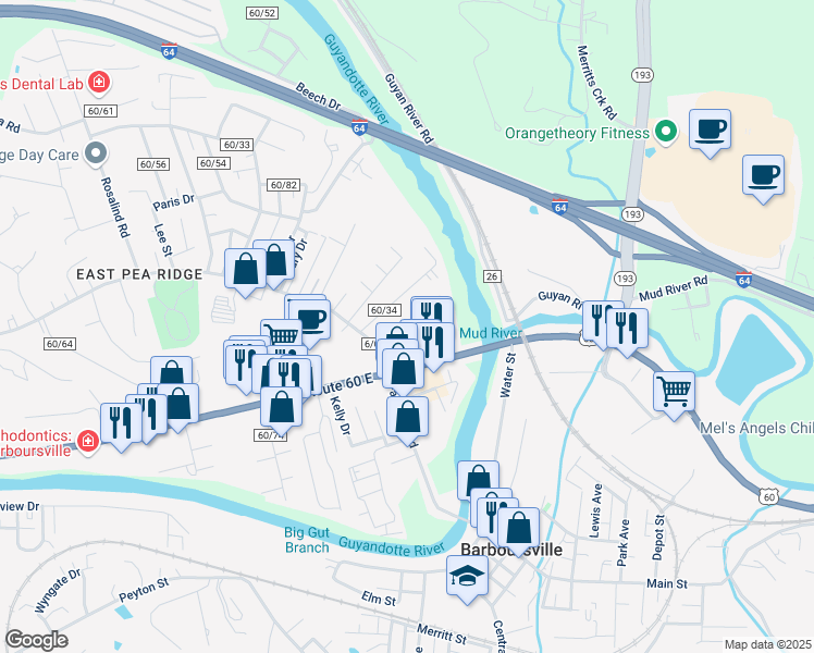 map of restaurants, bars, coffee shops, grocery stores, and more near 207 Wilkinson Street in Huntington