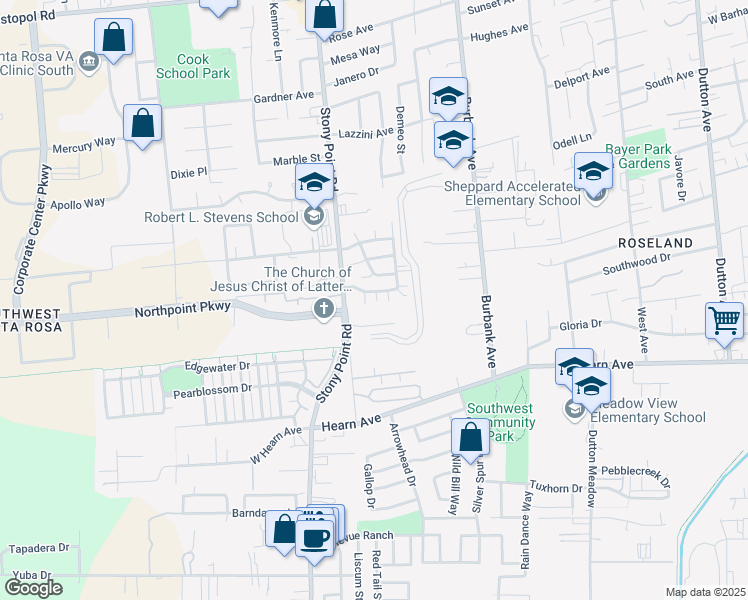 map of restaurants, bars, coffee shops, grocery stores, and more near 1470 Trombetta Street in Santa Rosa