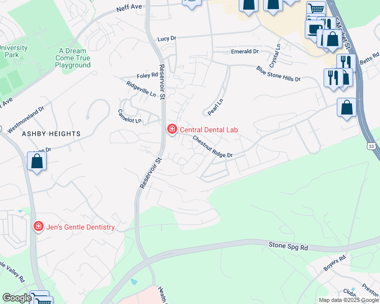 map of restaurants, bars, coffee shops, grocery stores, and more near 520 Davis Mills Drive in Harrisonburg