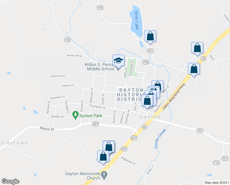 map of restaurants, bars, coffee shops, grocery stores, and more near 425 Mill Street in Dayton