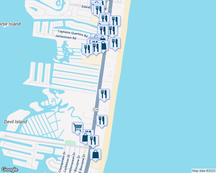 map of restaurants, bars, coffee shops, grocery stores, and more near 10900 Coastal Highway in Ocean City