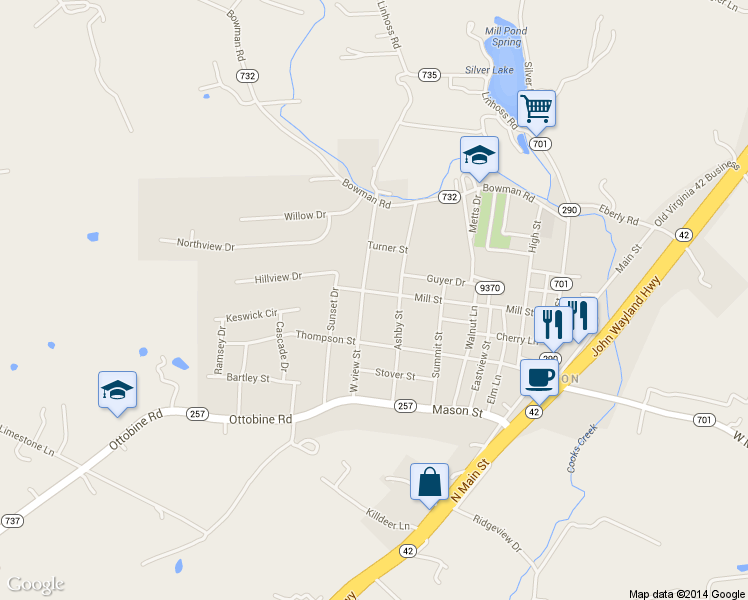 map of restaurants, bars, coffee shops, grocery stores, and more near 565 Mill St in Dayton