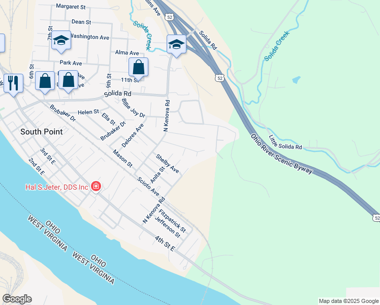 map of restaurants, bars, coffee shops, grocery stores, and more near 118 Franklin Street in South Point