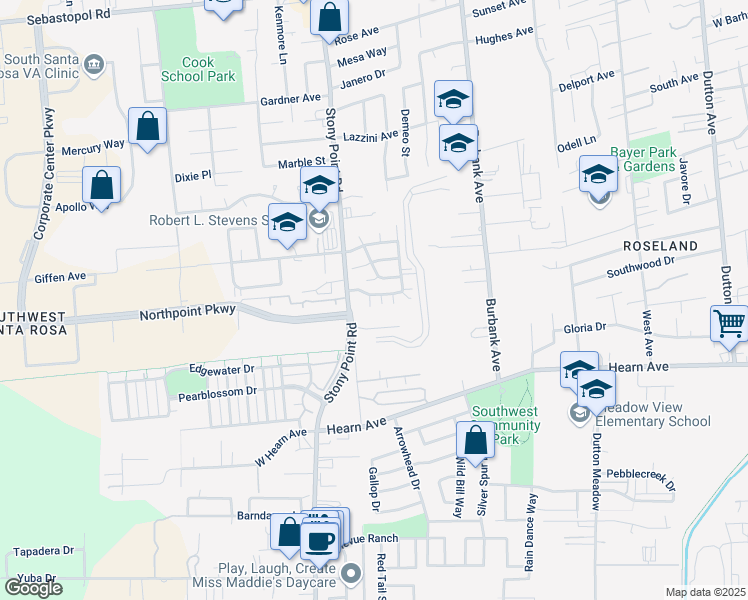 map of restaurants, bars, coffee shops, grocery stores, and more near 1470 Trombetta Street in Santa Rosa