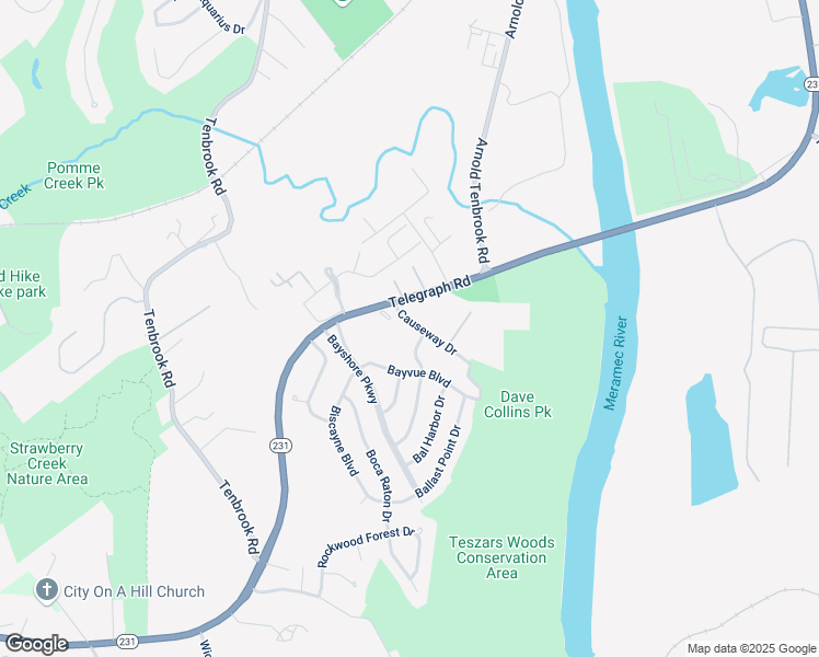 map of restaurants, bars, coffee shops, grocery stores, and more near 3220 Causeway Drive in Arnold