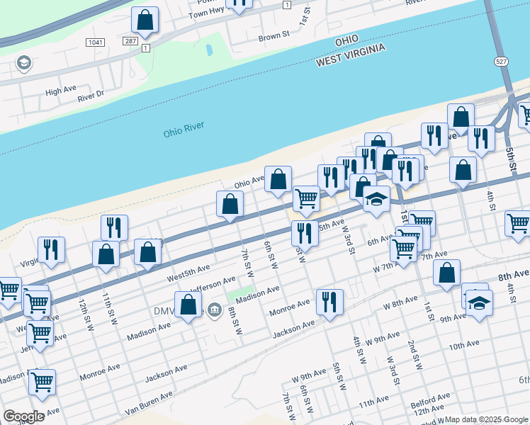 map of restaurants, bars, coffee shops, grocery stores, and more near 549 Washington Avenue in Huntington