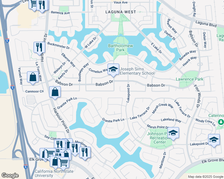 map of restaurants, bars, coffee shops, grocery stores, and more near 9375 Marlemont Circle in Elk Grove