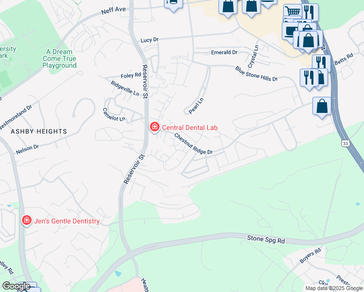 map of restaurants, bars, coffee shops, grocery stores, and more near 2404 Campus View Circle in Harrisonburg