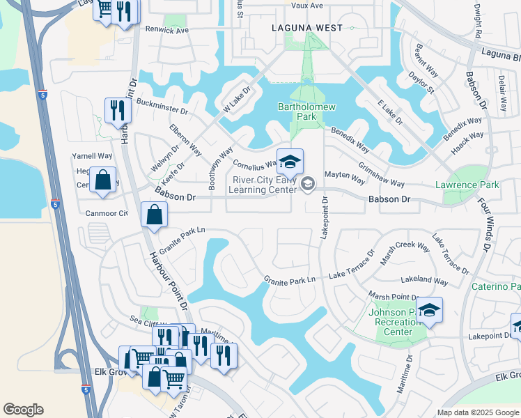 map of restaurants, bars, coffee shops, grocery stores, and more near 9319 Marlemont Circle in Elk Grove