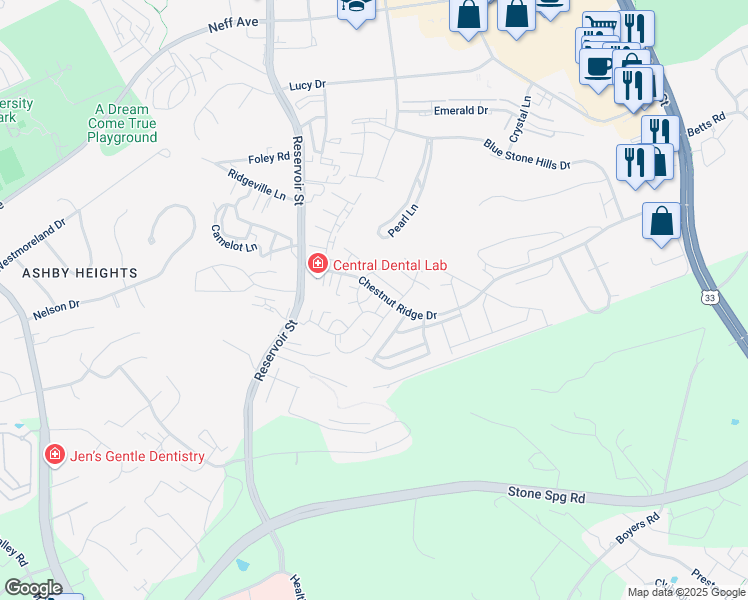 map of restaurants, bars, coffee shops, grocery stores, and more near 2404 Campus View Circle in Harrisonburg