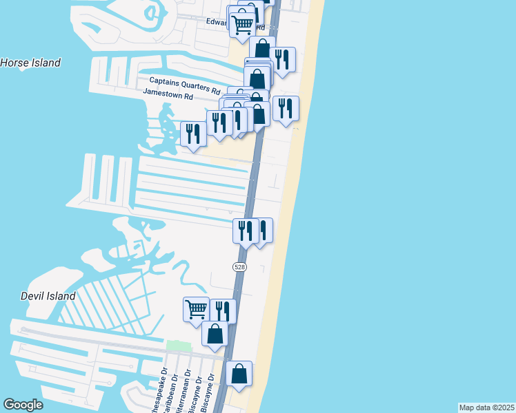 map of restaurants, bars, coffee shops, grocery stores, and more near 10900 Coastal Highway in Ocean City