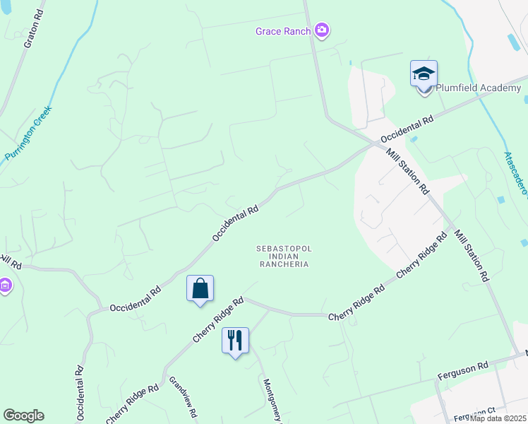 map of restaurants, bars, coffee shops, grocery stores, and more near 9935 Occidental Road in Sebastopol