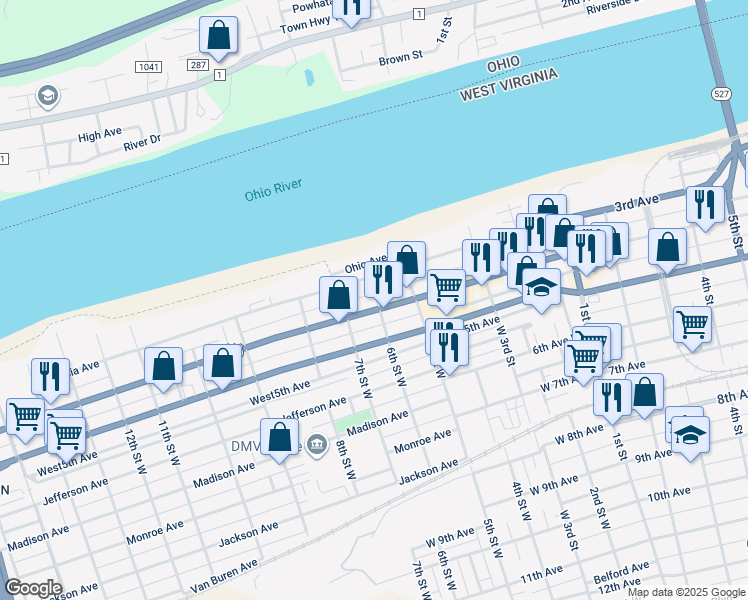 map of restaurants, bars, coffee shops, grocery stores, and more near 549 Washington Avenue in Huntington