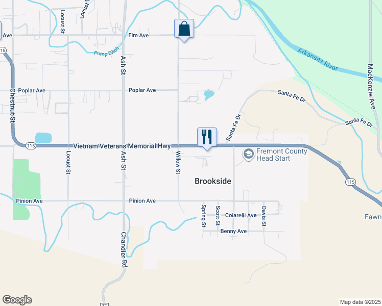 map of restaurants, bars, coffee shops, grocery stores, and more near 1706 Willow Street in Cañon City