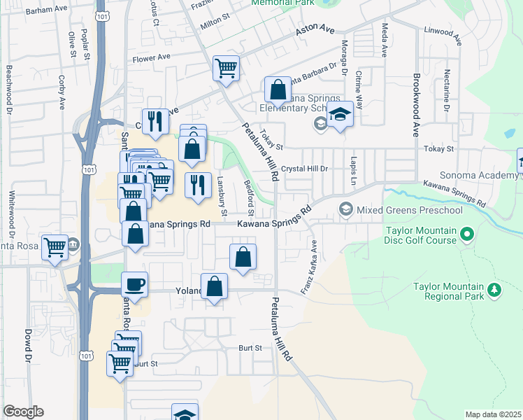 map of restaurants, bars, coffee shops, grocery stores, and more near in Santa Rosa
