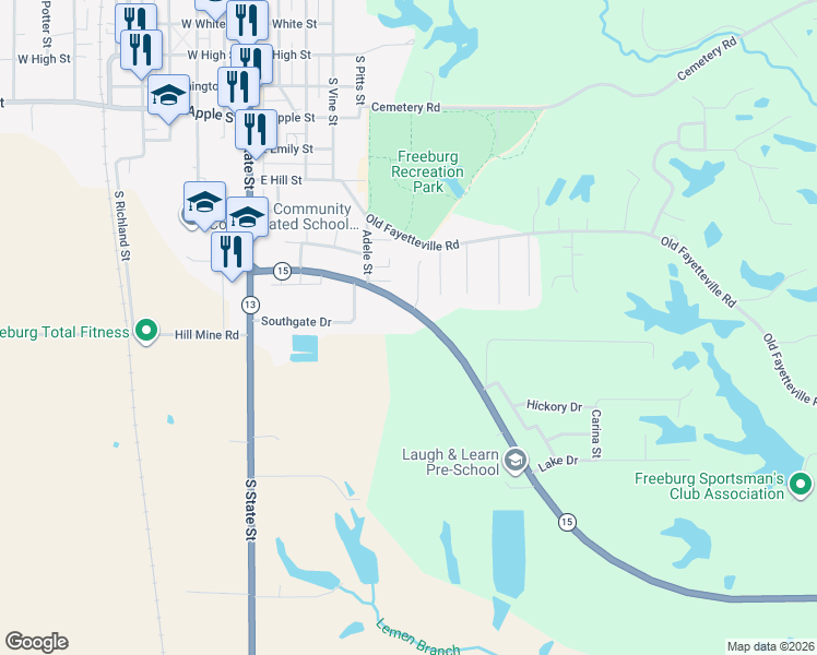 map of restaurants, bars, coffee shops, grocery stores, and more near 520 Urbanna Drive in Freeburg