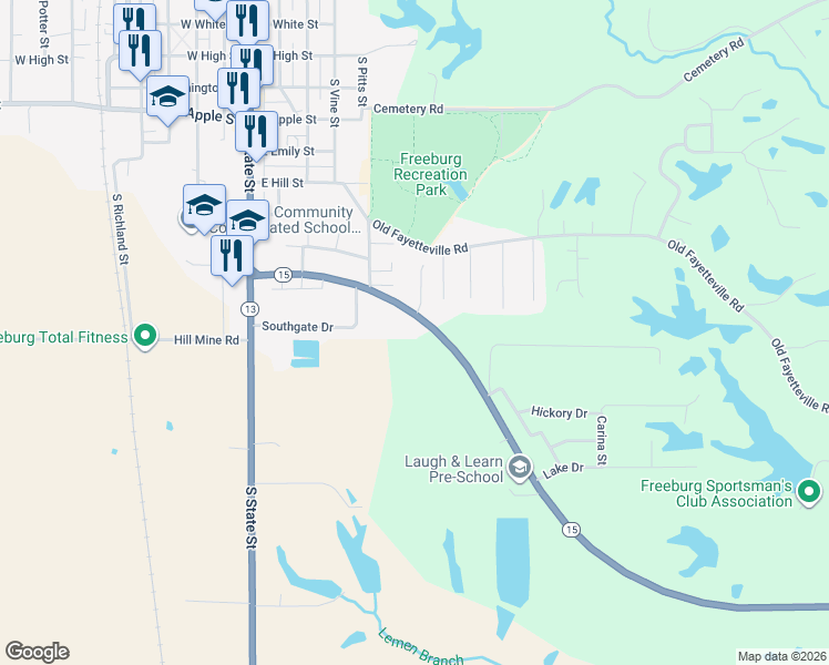 map of restaurants, bars, coffee shops, grocery stores, and more near 520 Urbanna Drive in Freeburg
