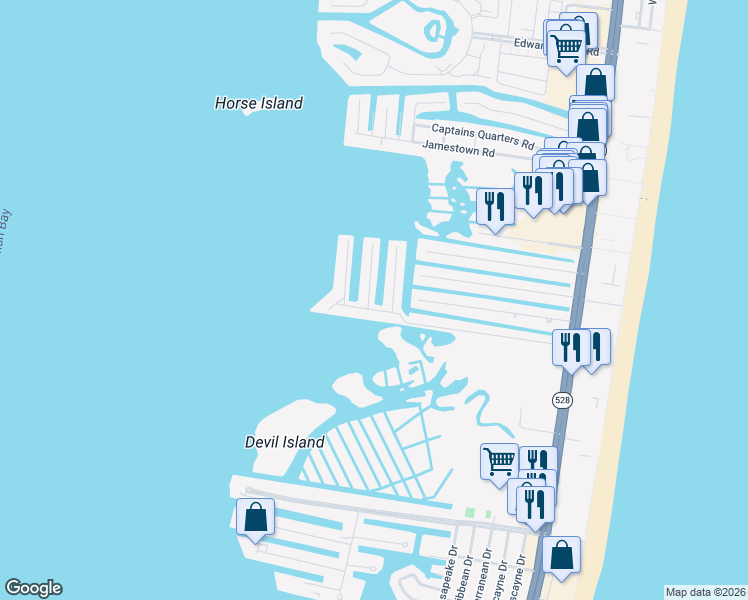 map of restaurants, bars, coffee shops, grocery stores, and more near 10600 Pine Needle Road in Ocean City